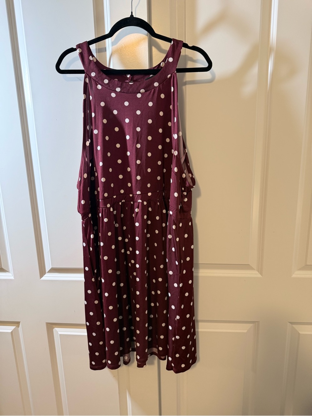 Torrid Burgundy and White Polka Dot Halter Style Dress